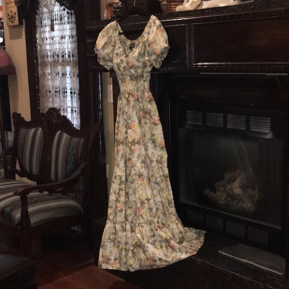 DANIELLE BERNSTEIN 1X Long FULL Floral SUMMER DRESS EMPIRE⚜️WAIST NWOT - Picture 4 of 16
